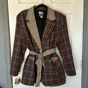 FUTURE COLLECTIVE: Woman’s tie front blazer brown, brown plaid
